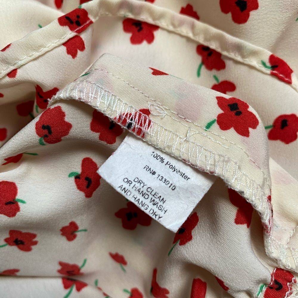 Show Me Your Mumu Floral Top Deep Plunge Front Cream Red Elastic Bottom Size XS - Picture 10 of 10